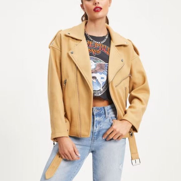 NWT HARLEY BIKER POCKETED JACKET IN CAMEL XS - Picture 2 of 10